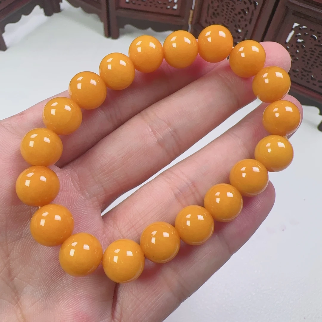 卡10左右-天然缅料A货满黄色圆珠手串-多样性发其一