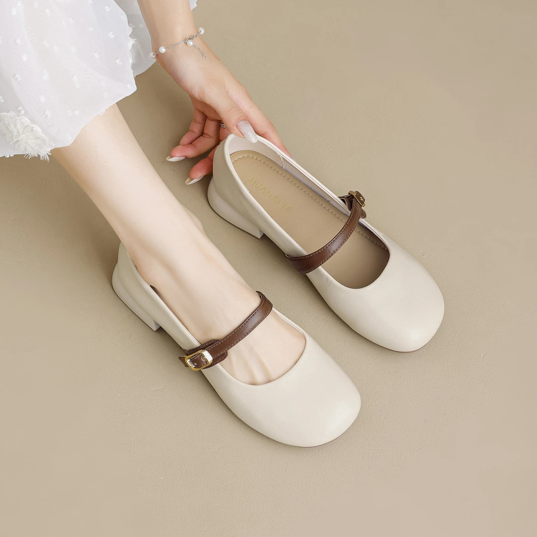 HUANAI浅口单鞋女25新款圆头粗跟一字带玛丽珍鞋舒适配裙子通勤鞋