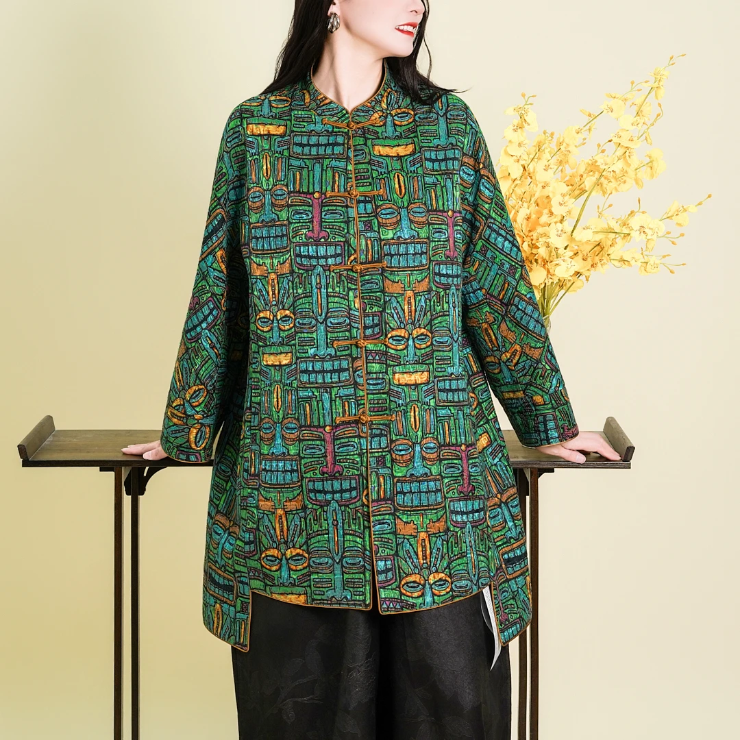 【玛雅】2026春季新款香云纱花锦油绸中长款中式外披茶服