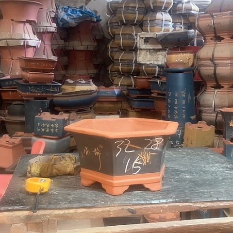 紫砂花盆六方盆一个