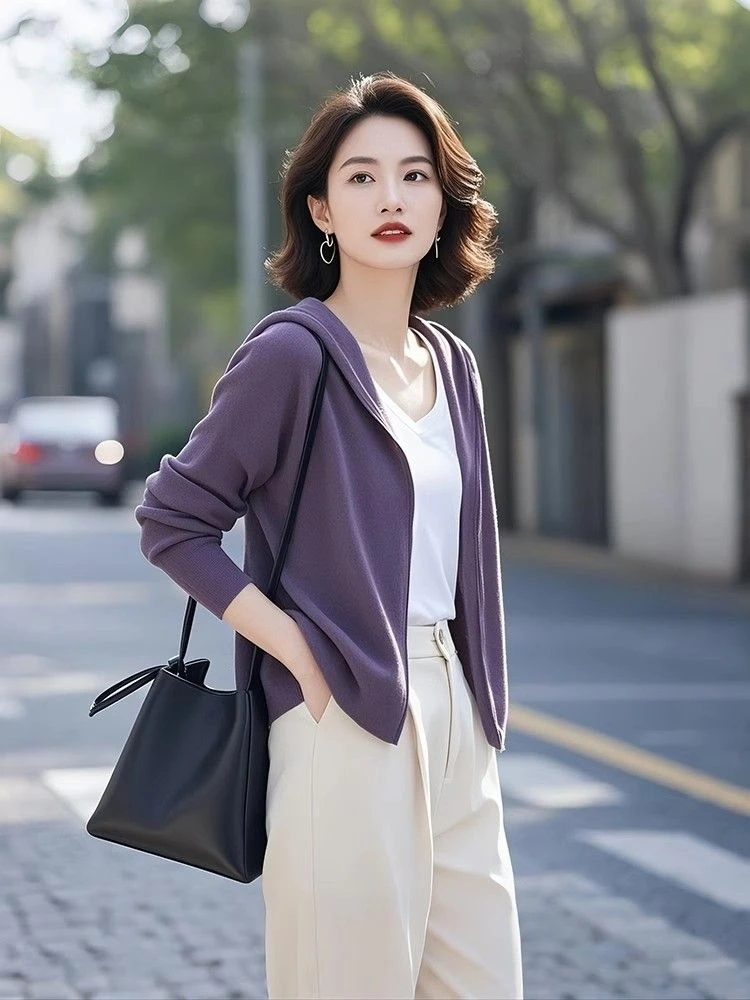春秋季独特别致宽松连帽开衫女外套设计感小众超好看绝美长袖上衣