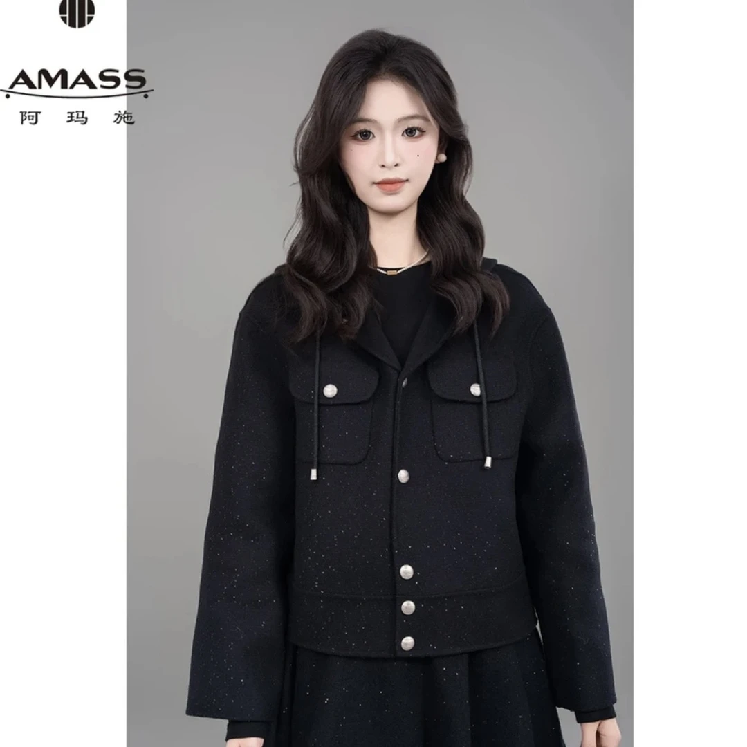 阿玛施AMASS 2024新款百搭时尚质感连帽双面呢外套女装5400883