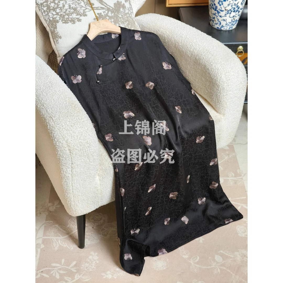 793新中式斜襟无袖刺绣蝴蝶连衣裙显瘦气质时尚黑色百搭休闲-95