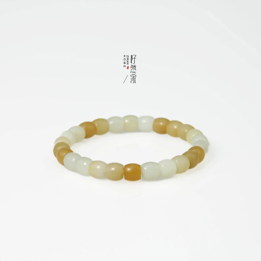 新疆和田玉且末糖白（多糖色）直切手串8mm单圈 （拍一发一多样性发）