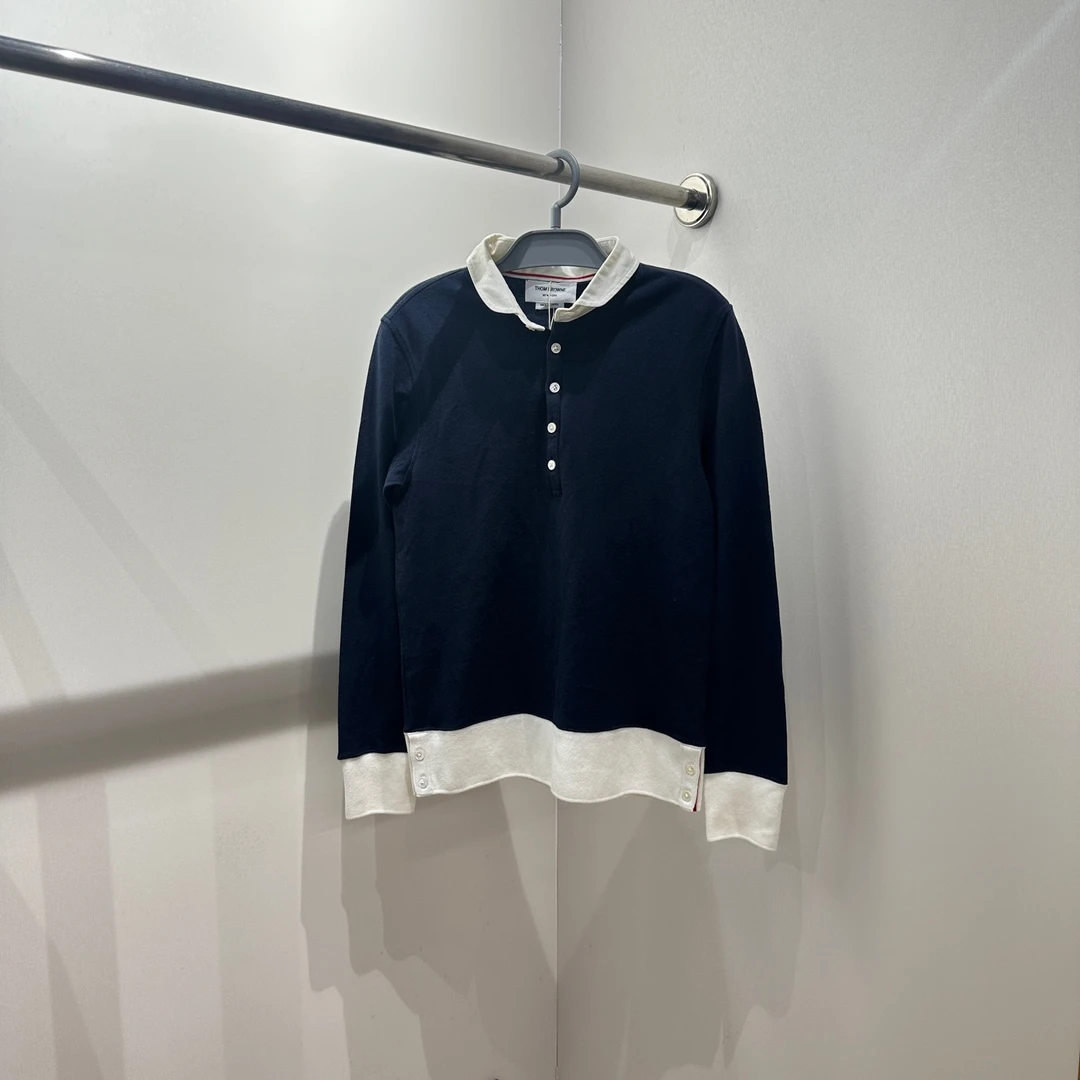 99新 THOMBROWNE tob535 翻领拼色纽扣长袖Polo衫 棉