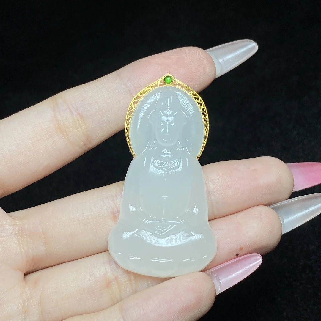 【小北严选】18K金和田玉吊坠约27*48mm【多样性发一件】-AH121X289