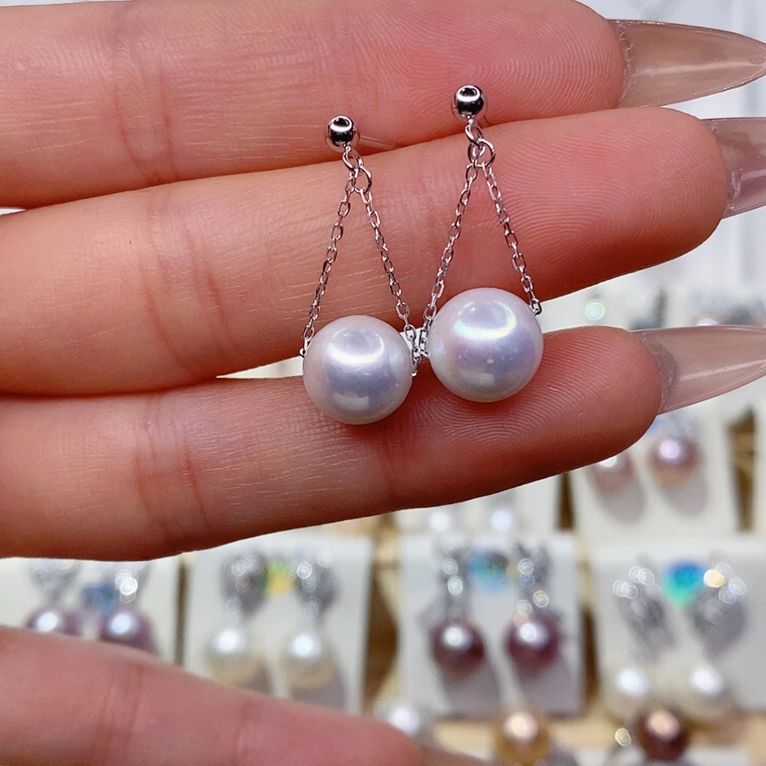 淡水珍珠银S925镶嵌耳饰