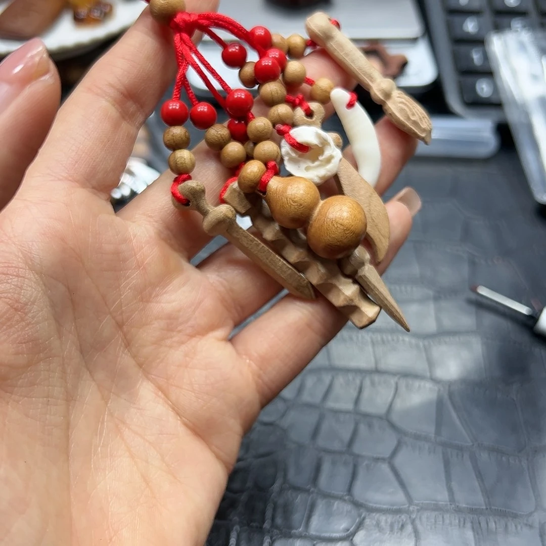 银S925镶嵌手链烟晶桃木挂件