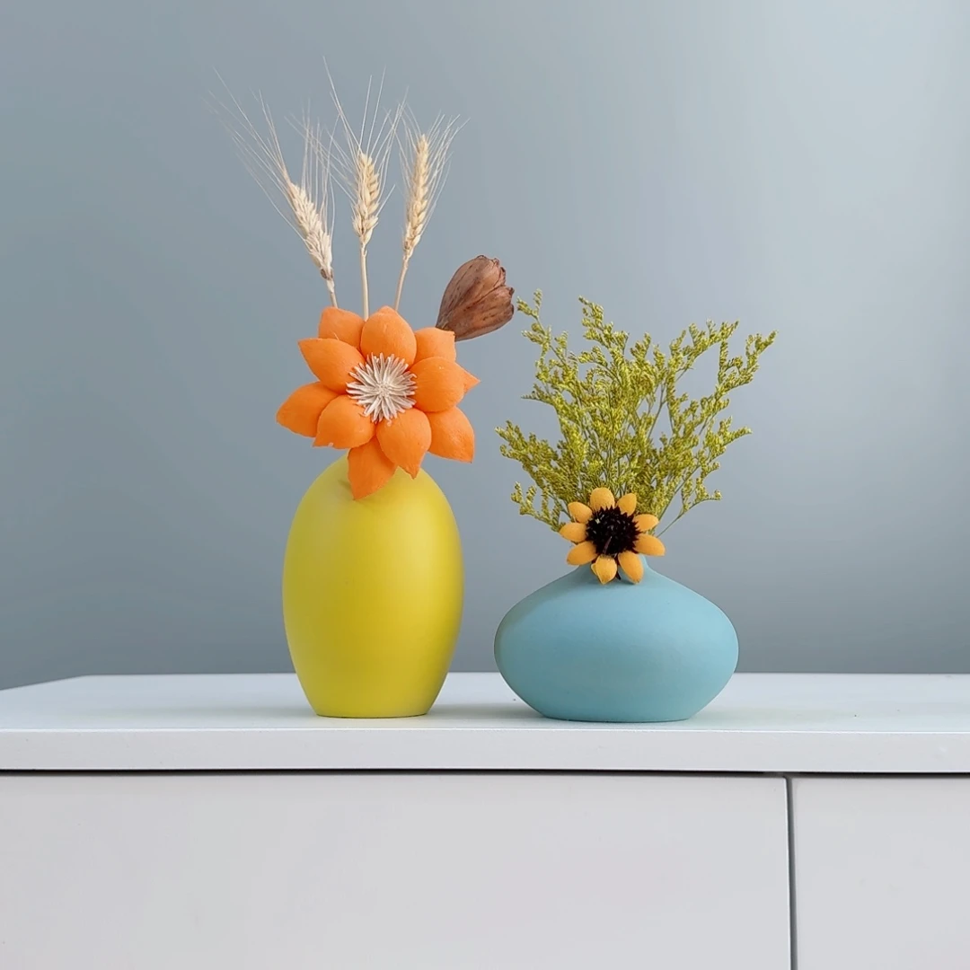 摆件陶瓷花瓶摆件含花总高约20-30cm