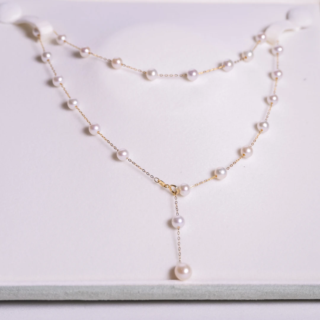 S925银淡水强光白系珍珠满天星20+1颗经典款式项链5-6mm