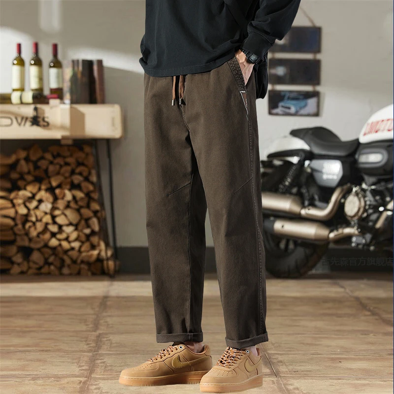 美式潮牌复古锥形裤子男春秋季弹力直筒休闲裤大码宽松百搭工装裤