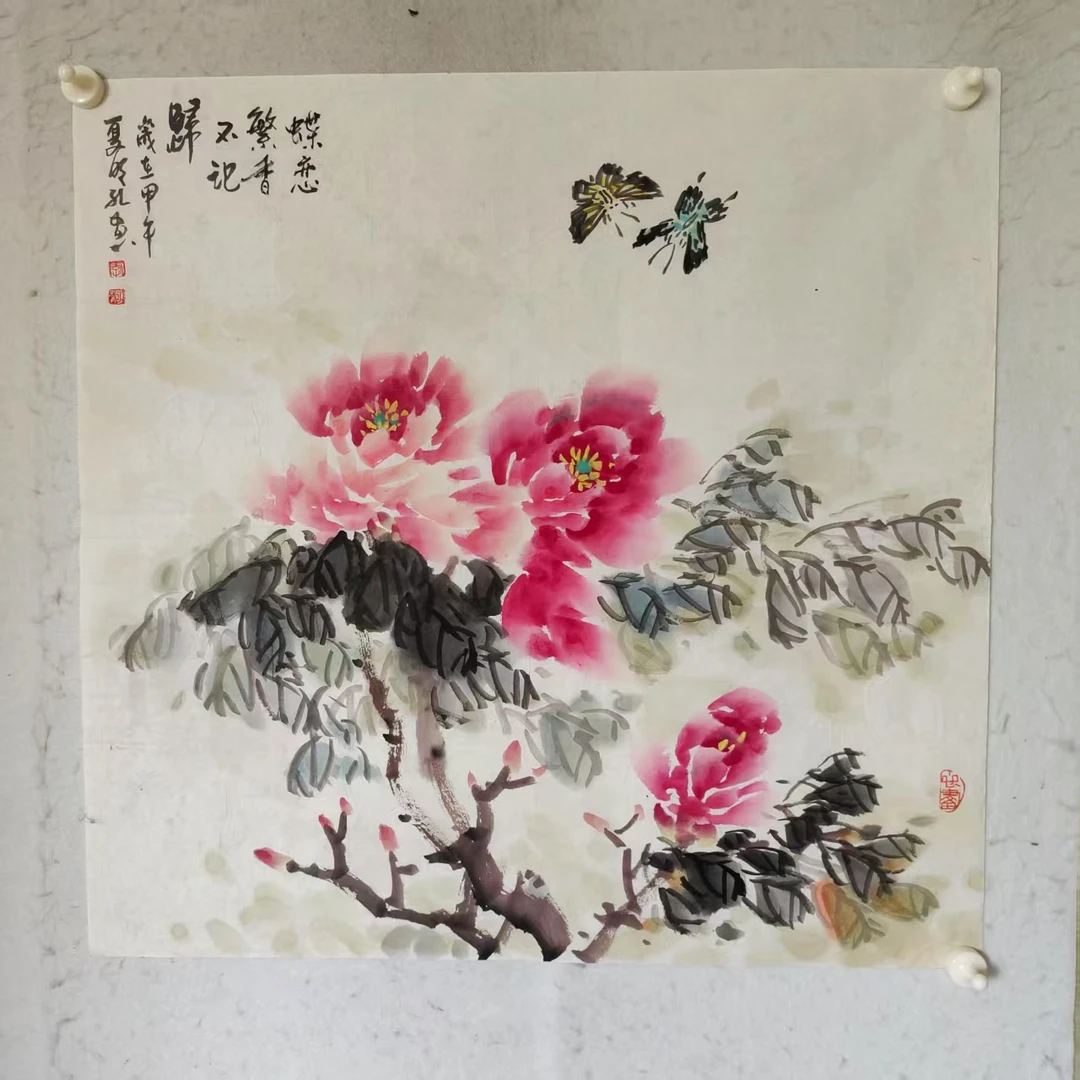 4700 多年前纯手绘老字画《牡丹》中堂  尺寸 68×68