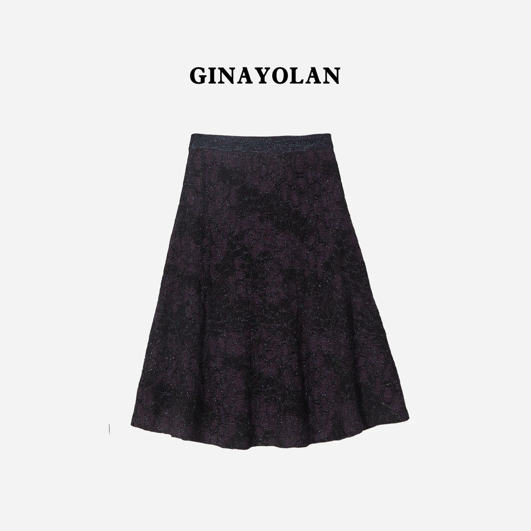 GINAYOLAN/瑾颜【设计师系列】春季新品丝绒气质时尚针织半身裙