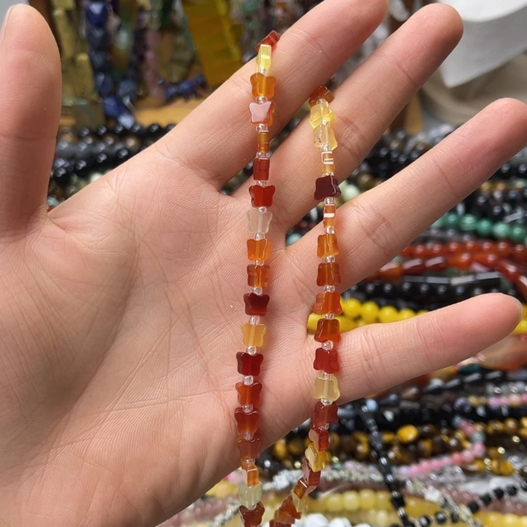 玛瑙/玉髓未镶嵌珠宝半成品卡6.8红玛蝴蝶一条