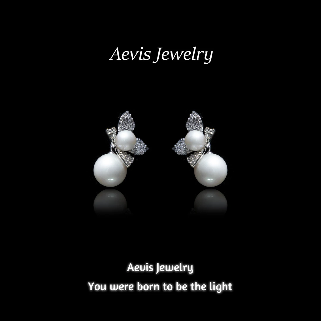 铜合金耳饰 Aevis Jewelry 花朵珍珠镶钻耳钉 轻奢甜美耳饰-1133