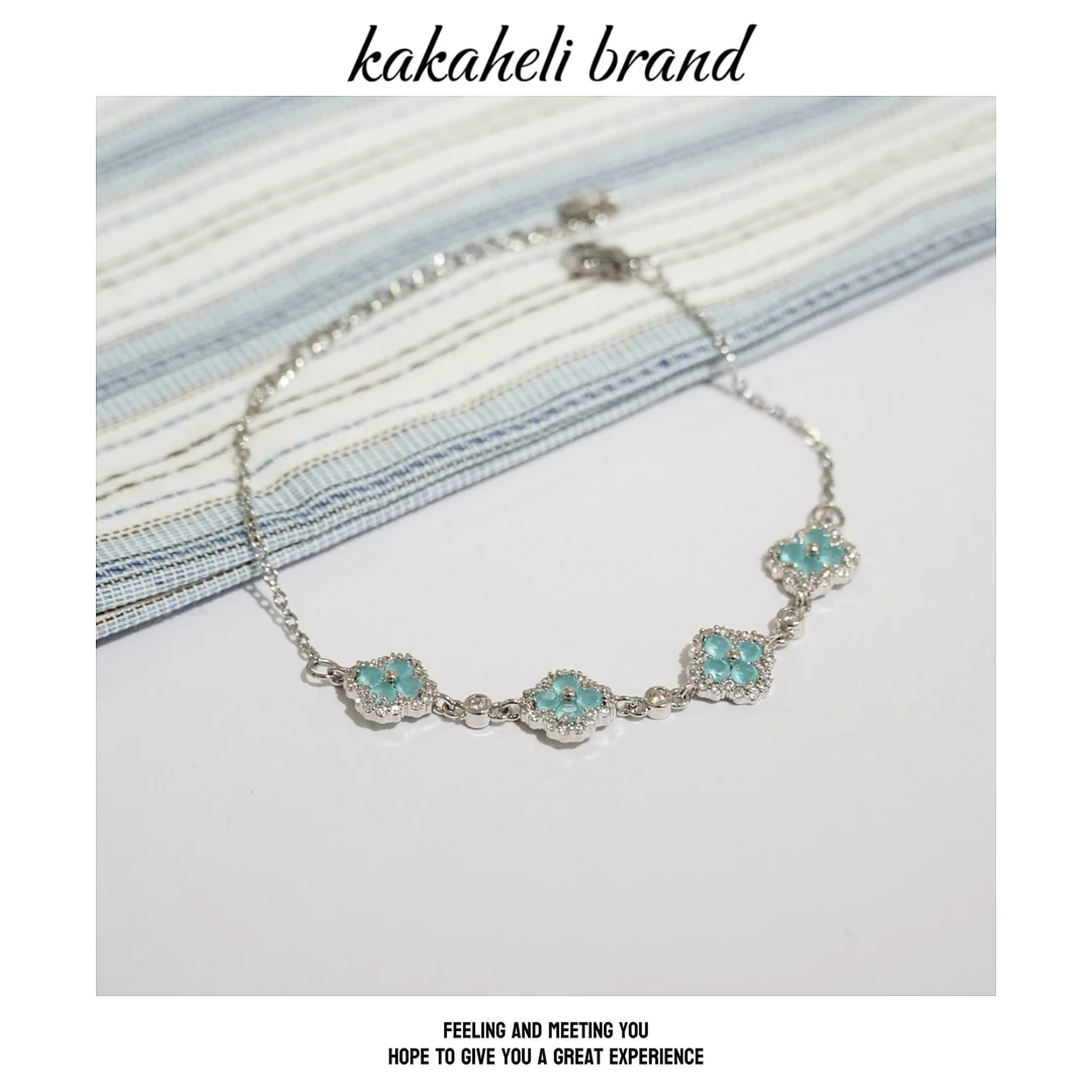 铜合金手链 气质轻奢时尚百搭小众蓝色四叶手链KK2074