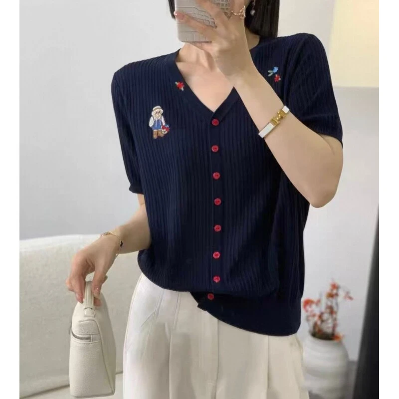 100莱赛尔天丝/高品/自带冰感/薄如蝉羽/开衫/设计款针织短袖A209