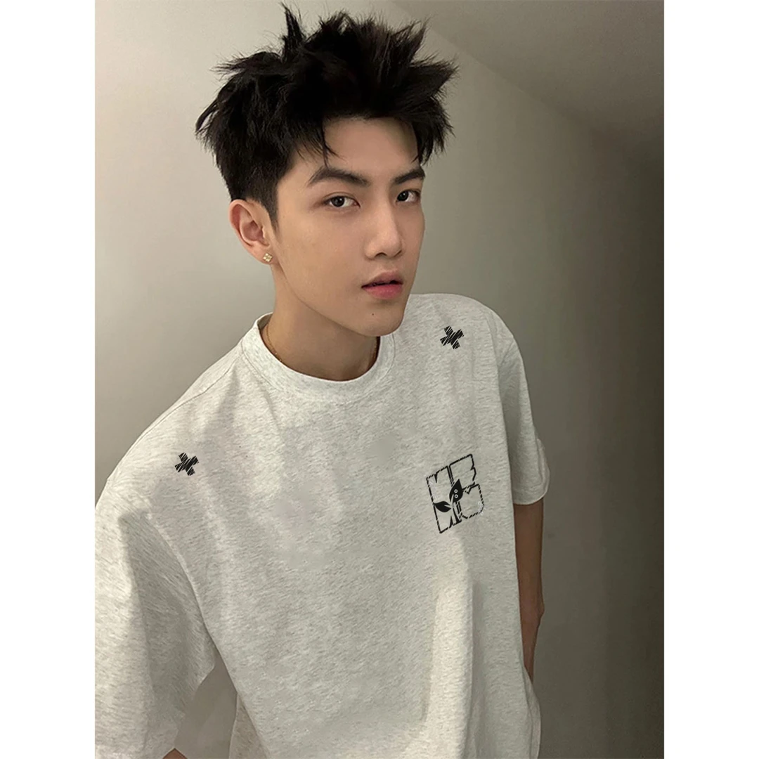 100%纯棉美式设计感个性字母印花短袖t恤男女夏季情侣款休闲上衣