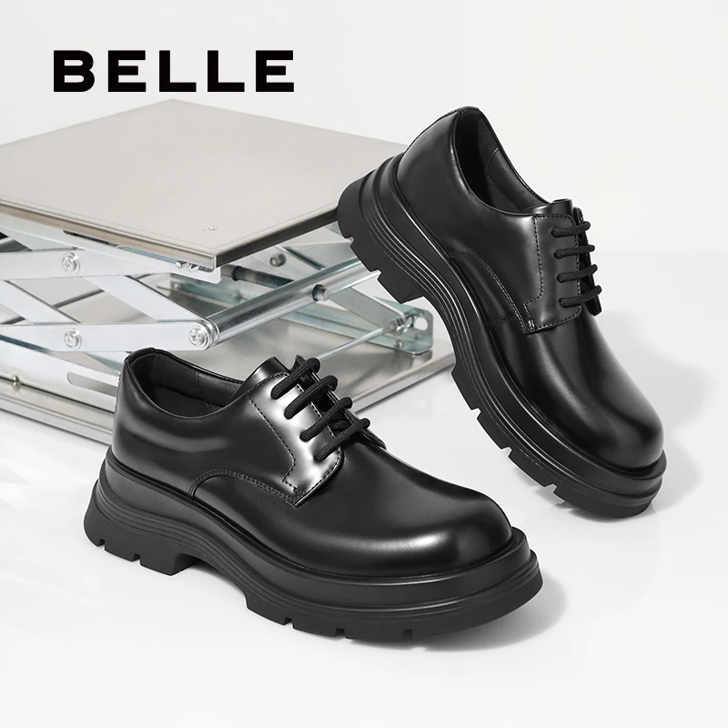 百丽厚底增高商务皮鞋男士25夏新百搭真牛皮系带正装皮鞋A1918BM5