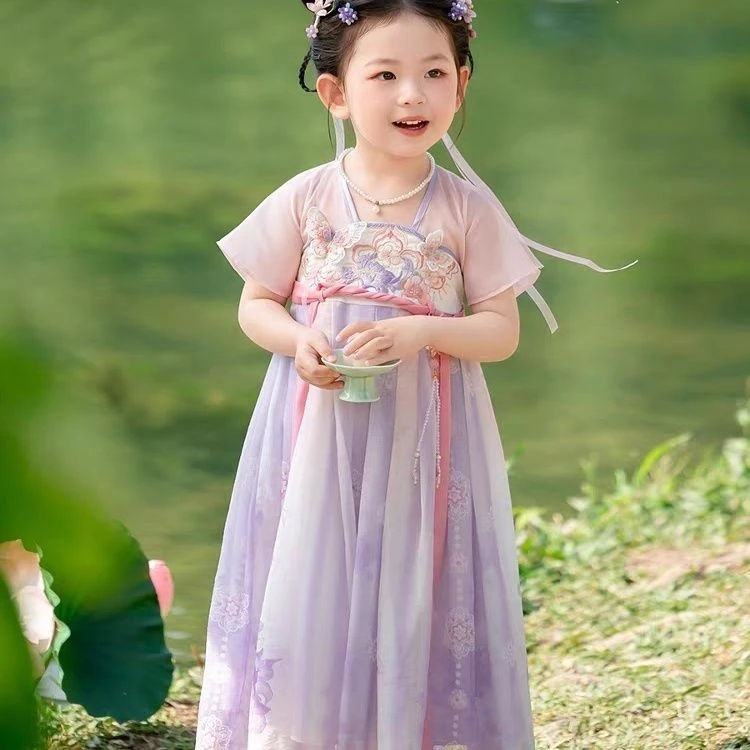 汉服女童夏装宝宝2025新款中国风紫色仙气襦裙女孩古装连衣裙唐装
