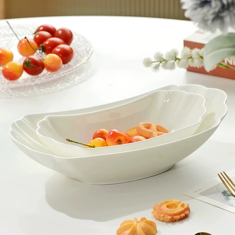 景德镇纯白高温骨瓷陶瓷船形深盘家用网红款大号创意烤鸡长条盘