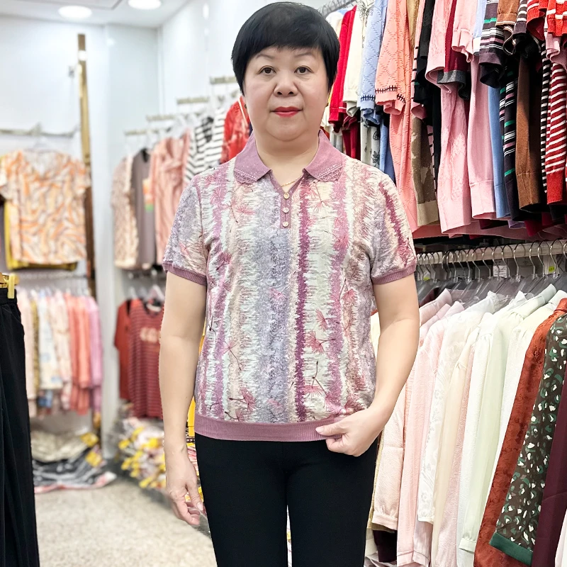 【南韩】洋气妈妈装夏装莱赛尔短袖t恤中老年人凉快上衣奶奶装体恤