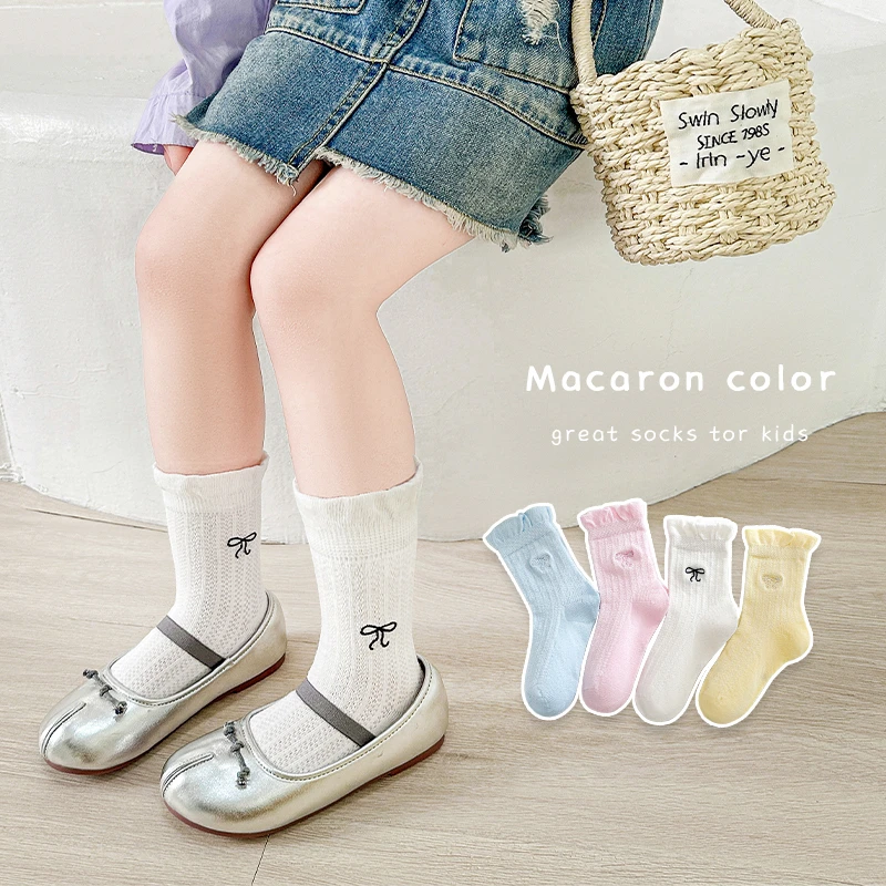 女童袜子春夏薄款中筒袜儿童网眼袜春秋季小女孩宝宝夏款花边棉袜