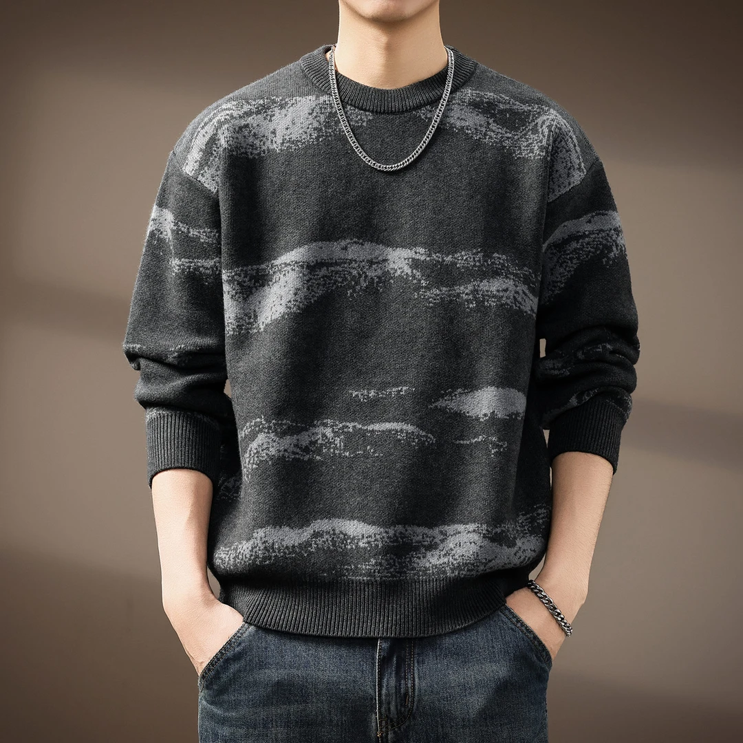 LEIGHZ/雷茨美式重磅晕染撞色毛衣男秋冬美拉德慵懒风宽松保暖针