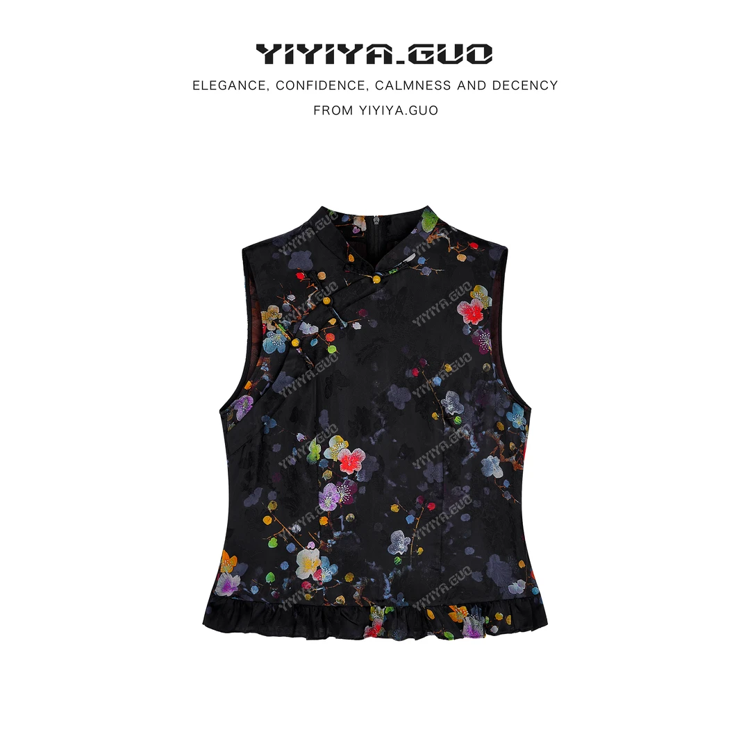 yiyiya.Guo艺艺吖【梅花锦鲤】透气轻薄立领提花无袖上衣2807SS52