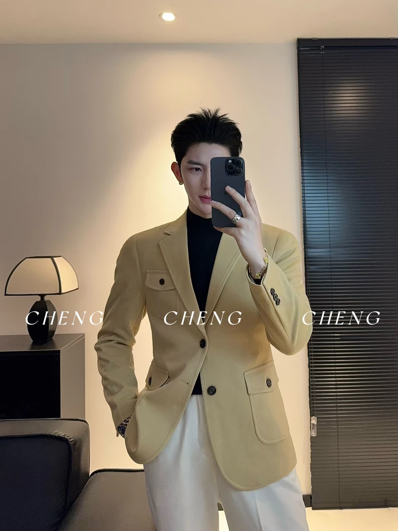 「程程的试衣间」秋冬英伦痞帅轻奢毛呢西装时尚百搭休闲西服外套男