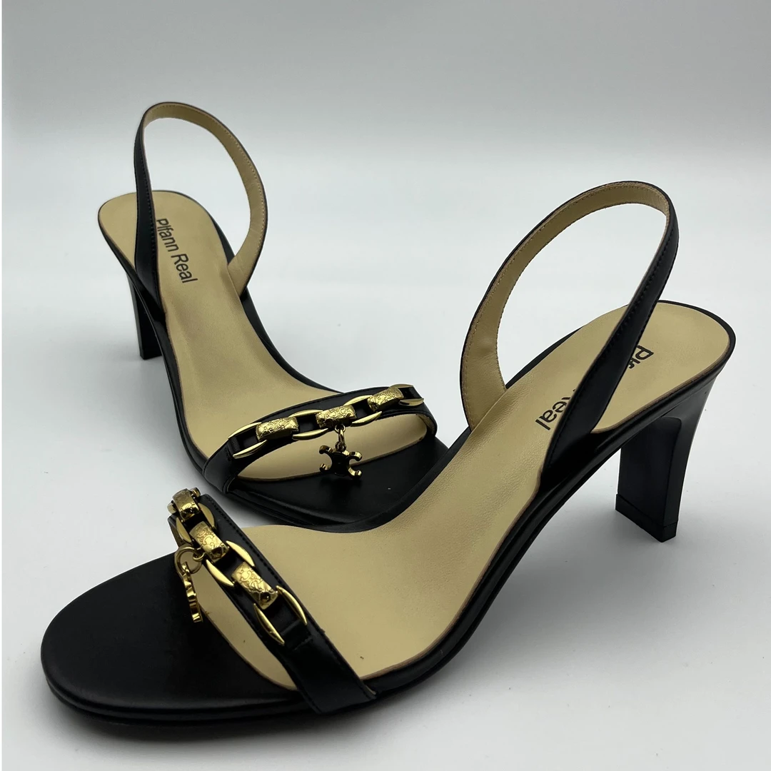 女鞋时尚绿色女士夏季黑色细跟尖头时装