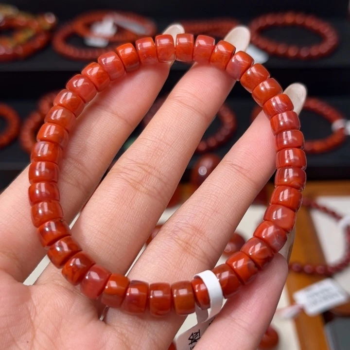 南红玛瑙未镶嵌手链精工直切药片玫红7mm