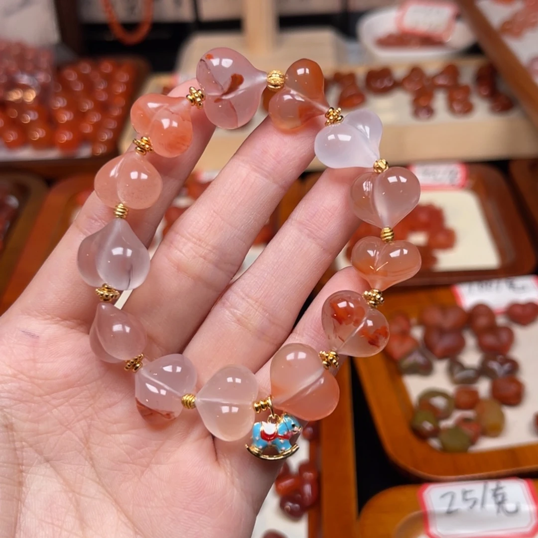 南红玛瑙银S925镀金镶嵌手串