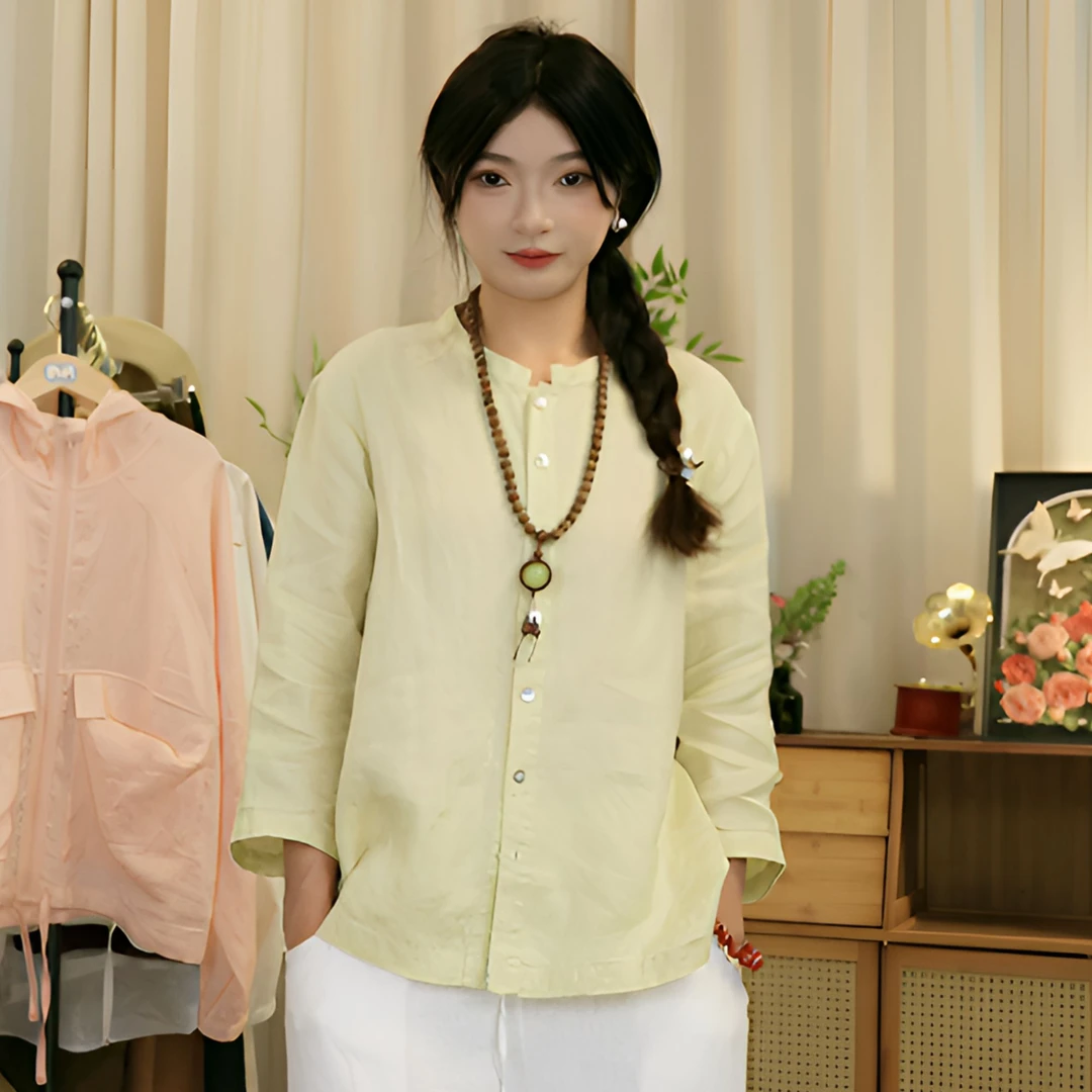 依品麻【100%汉麻立领衬衫】休闲宽松极简静奢风女士衬衫BYW232TL04