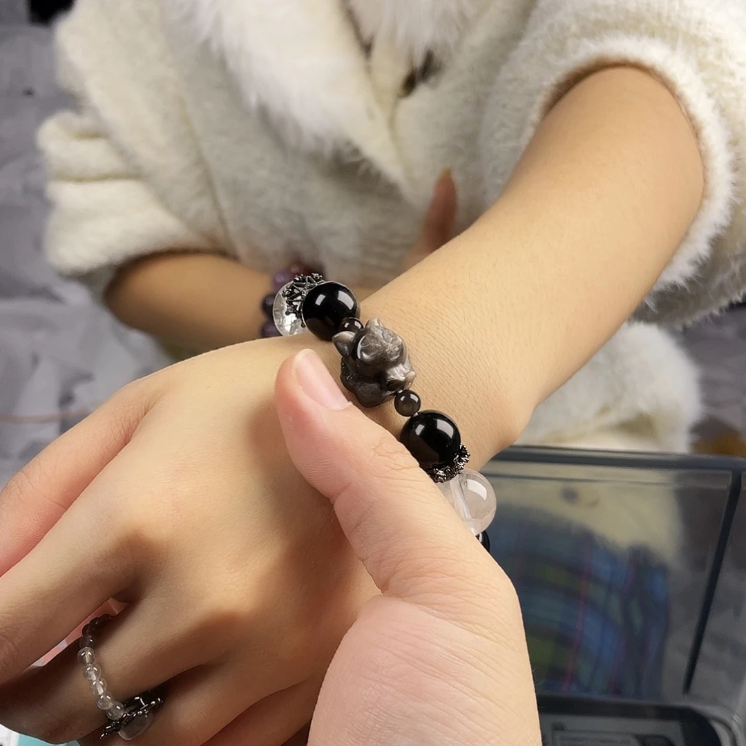 水晶银S925镀金镶嵌手串