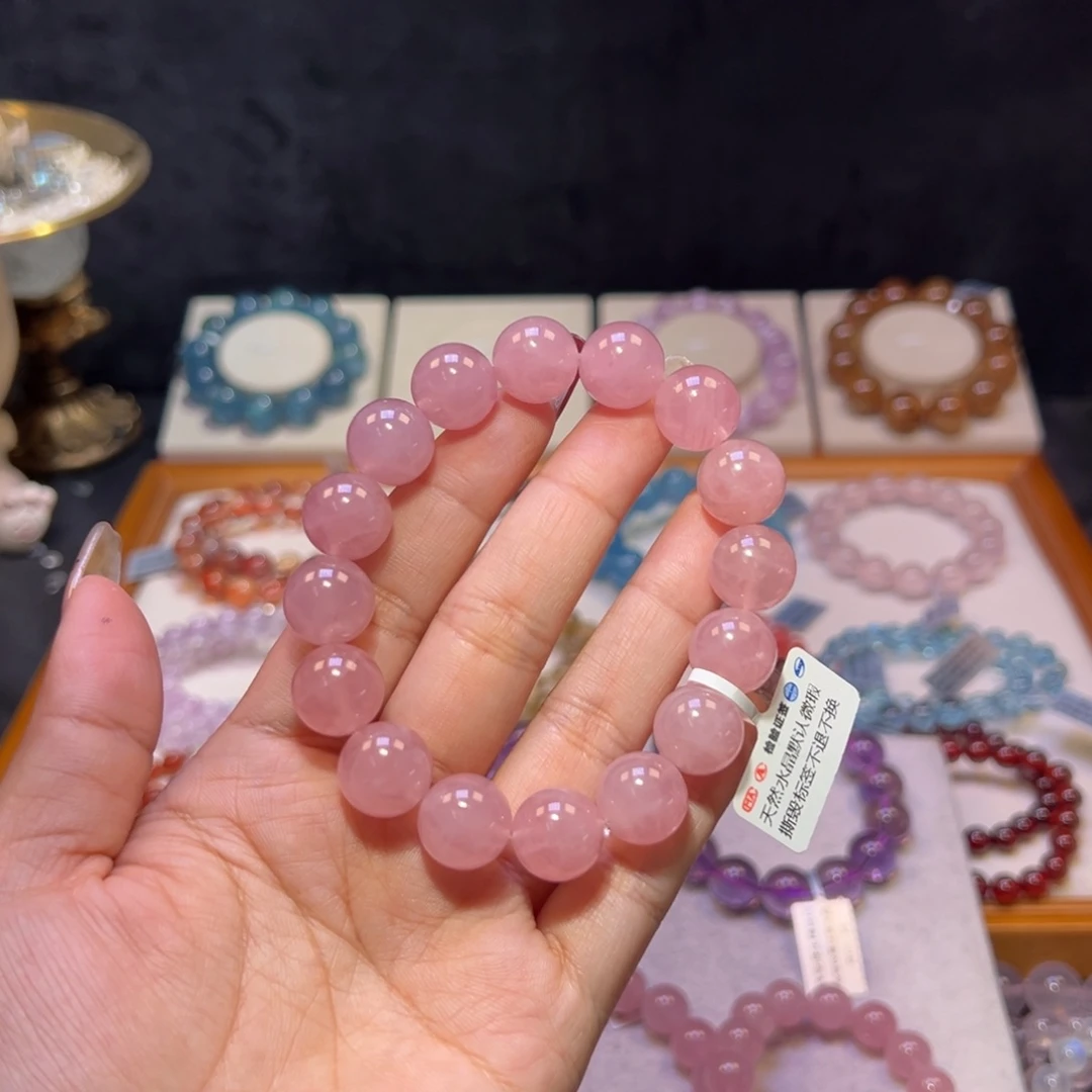 水晶手串未镶嵌敏老矿蜜桃马粉13.2m m