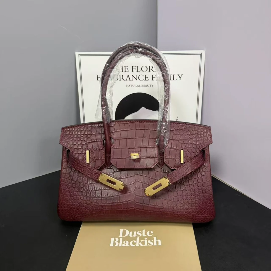 蛇年礼盒高定轻奢BK29横款雾面鳄鱼皮单肩手提包