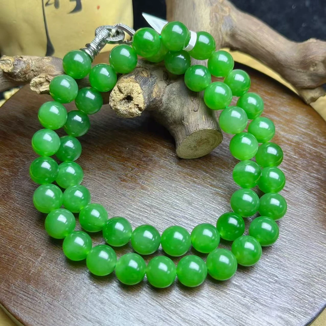 【九哥珠宝XL53-3】和田玉碧玉10mm冰胶正阳绿项链 多样性发一件