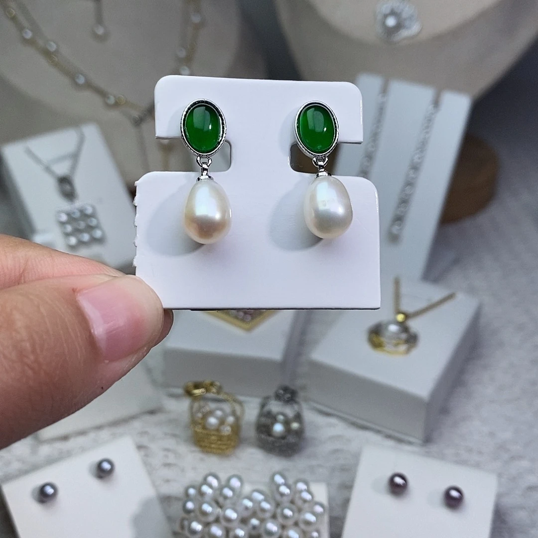 耳饰银S925镶嵌淡水珍珠