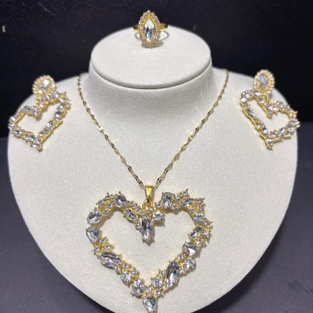 铜合金项链 铜合金吊坠 铜合金A78耳环戒指项链时尚三件套