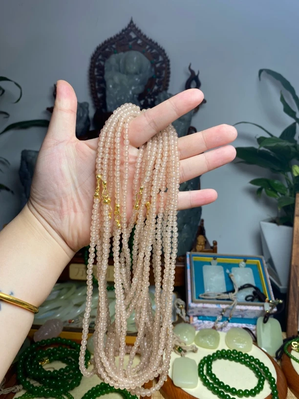 《诚瑞玉业》天然浅藕粉卡4定制款珠链百搭款