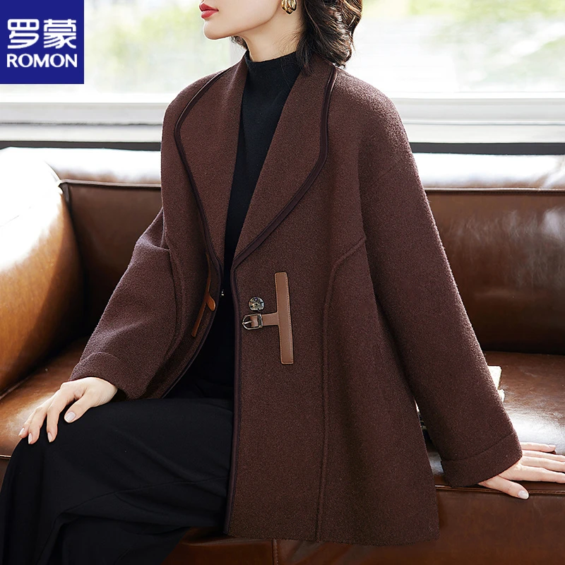 罗蒙中老年女装春季针织毛呢外套中年妈妈春秋季双面呢子大衣高档