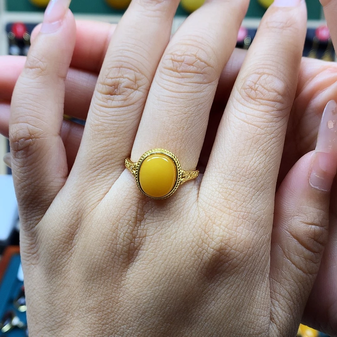 蜜蜡银S925镶嵌戒指戒指