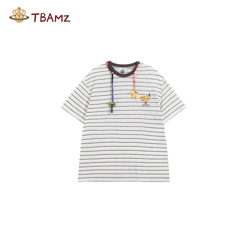 TBAMZ 多巴胺手钩编织香蕉刺绣条纹短袖T 75T527