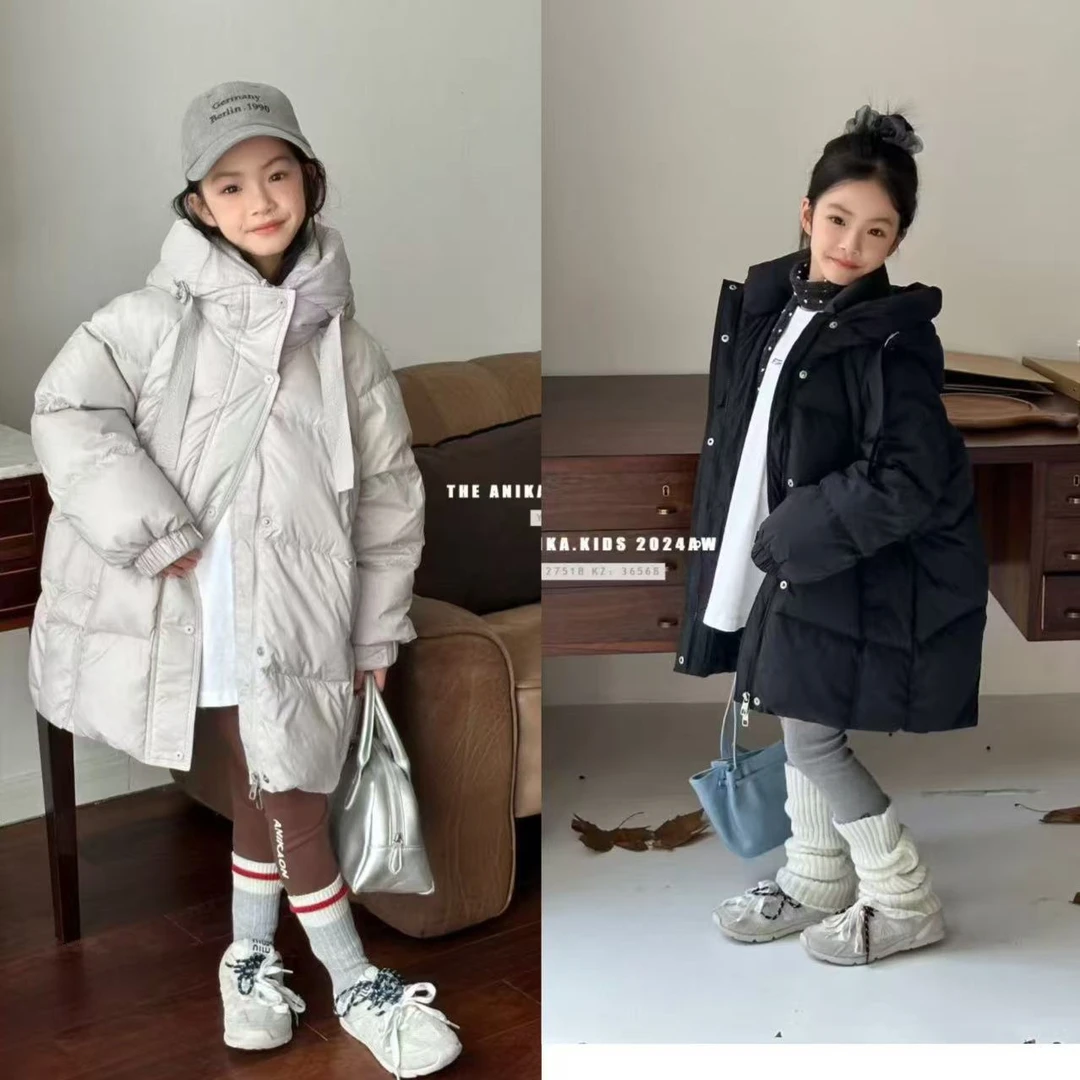 【haobaby】2024飘带中长款面包保暖羽绒服3640