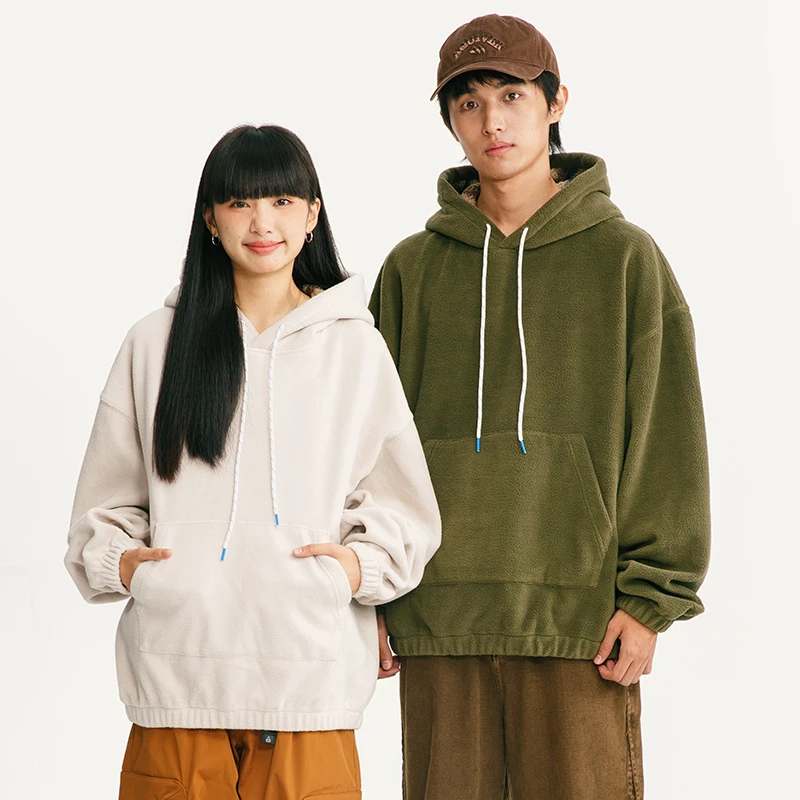 休闲百搭摇粒绒保暖连帽卫衣宽松舒适慵懒防风锁温纯色外套