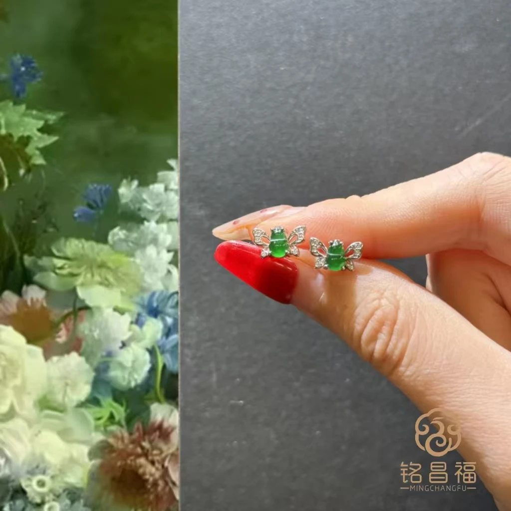 精品天然翡翠耳钉521-2