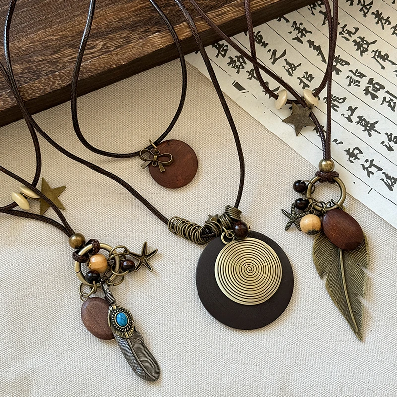 铜合金项链 毛衣链小众设计情侣项链复古国风吊坠百搭民族风颈链