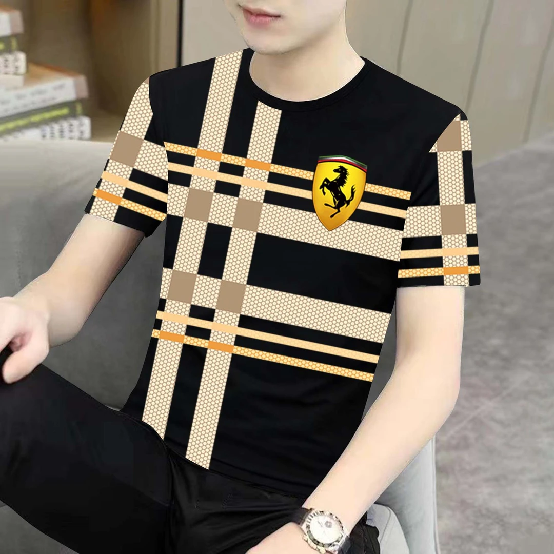 男士冰丝短袖t恤夏季2025新款潮流时尚圆领体恤衫男装冰丝短袖男