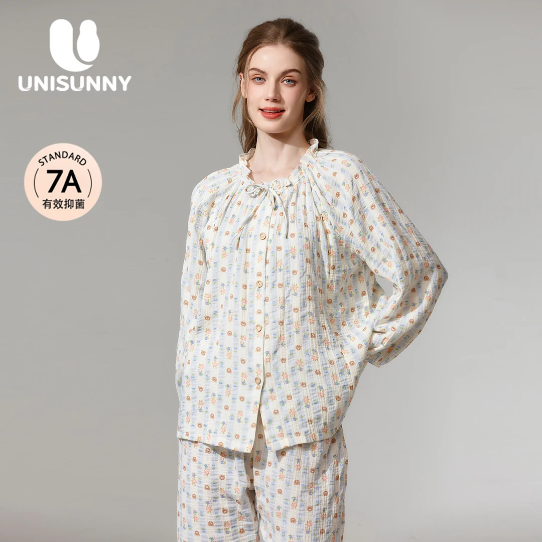 unisunny月子服秋季纯棉哺乳睡衣圆领孕期冬季11月份家居服套装